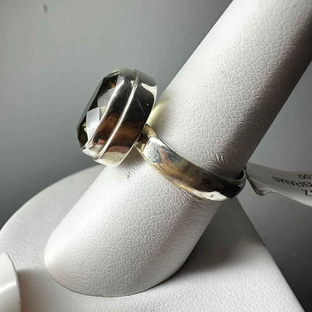 NWT Faceted‎ 10x14mm Lemon Quartz solitaire ring in Bali sterling silver!